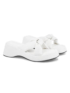 Women White Wedge Slip Heel