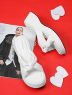 Women White Wedge Slip Heel