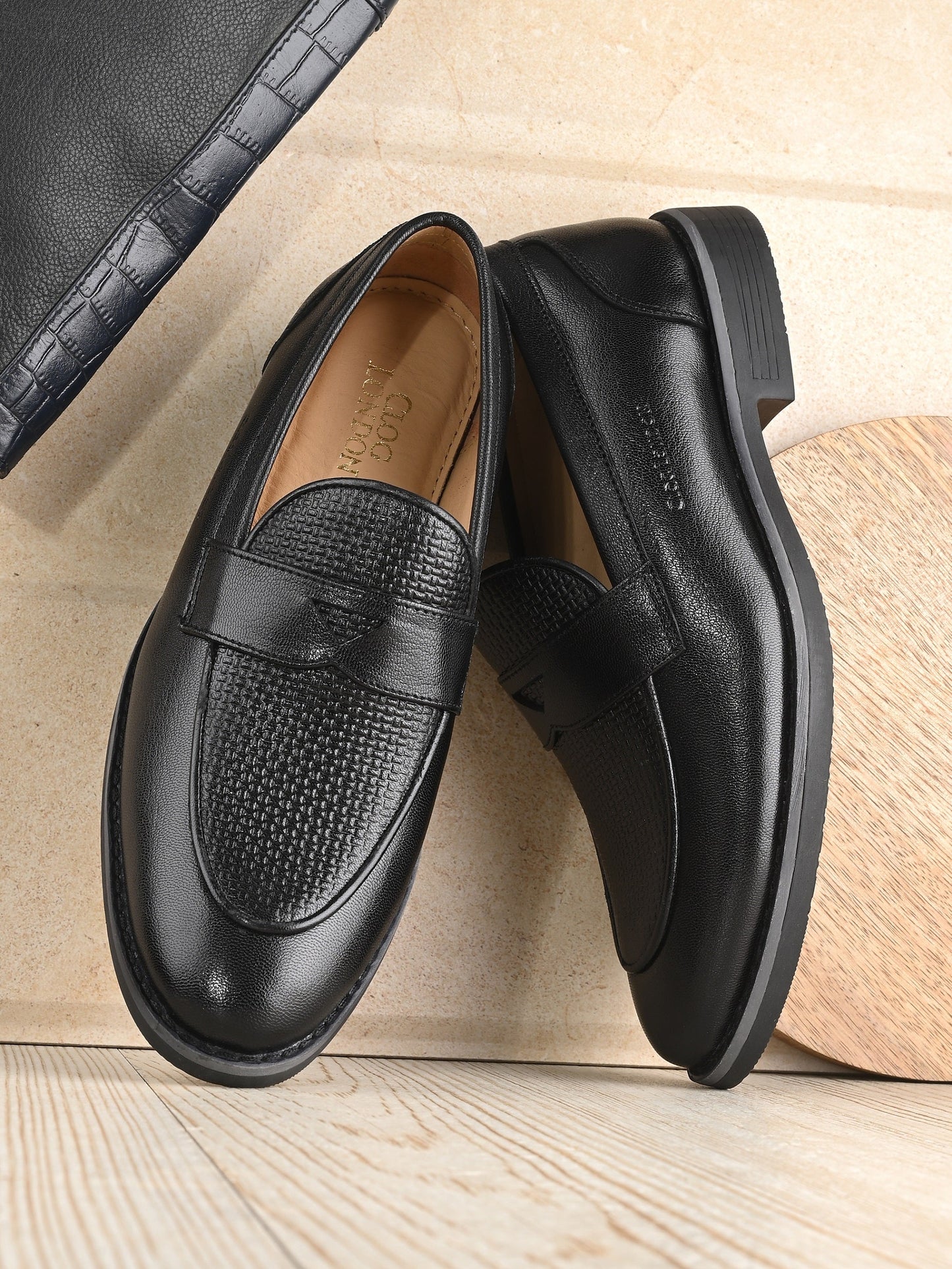 Men Black Almond-Toe Penny Loafers CLOG LONDON