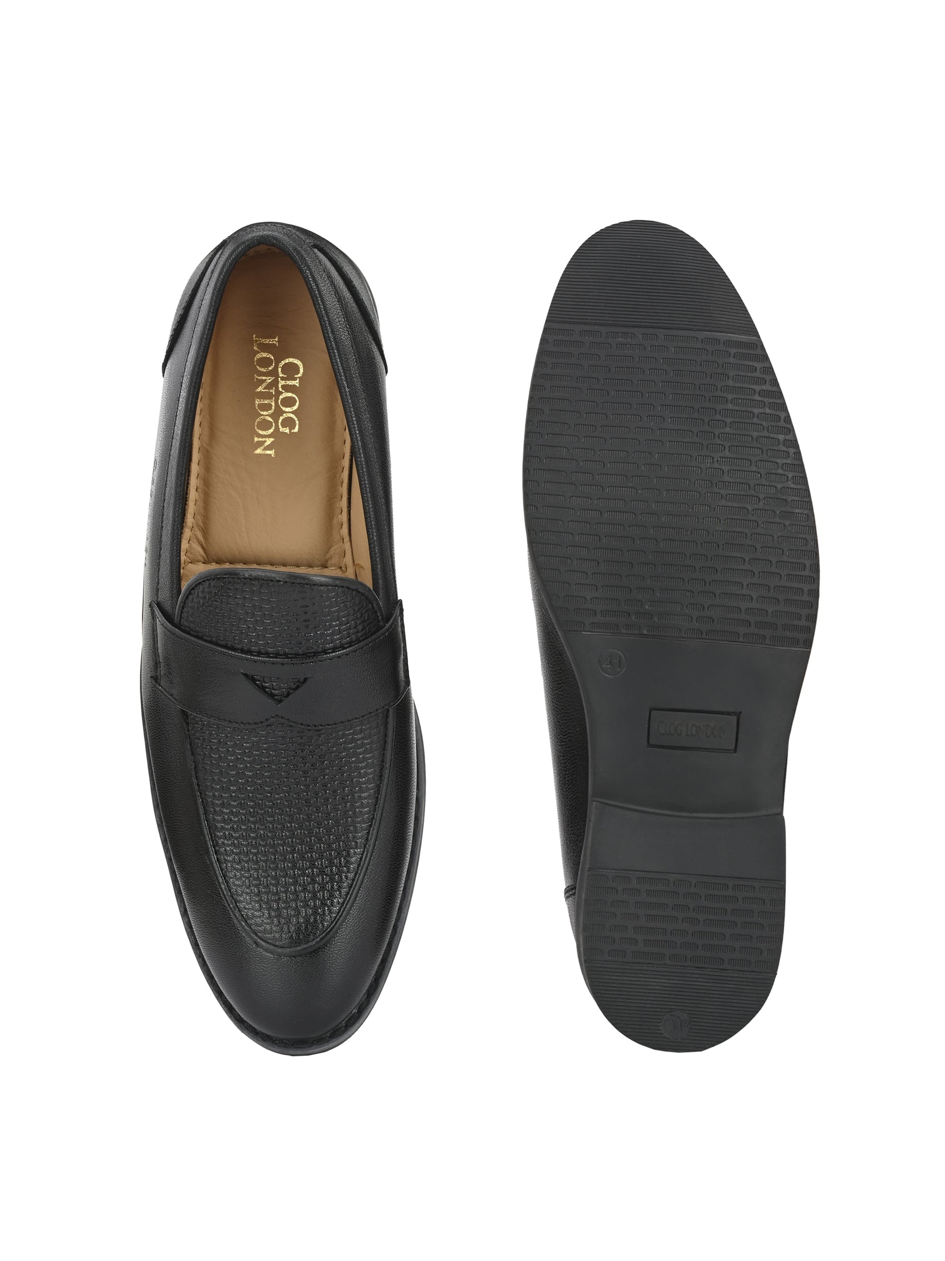 Men Black Almond-Toe Penny Loafers CLOG LONDON