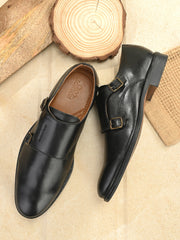 Men Black Double Monk Strap Shoes CLOG LONDON