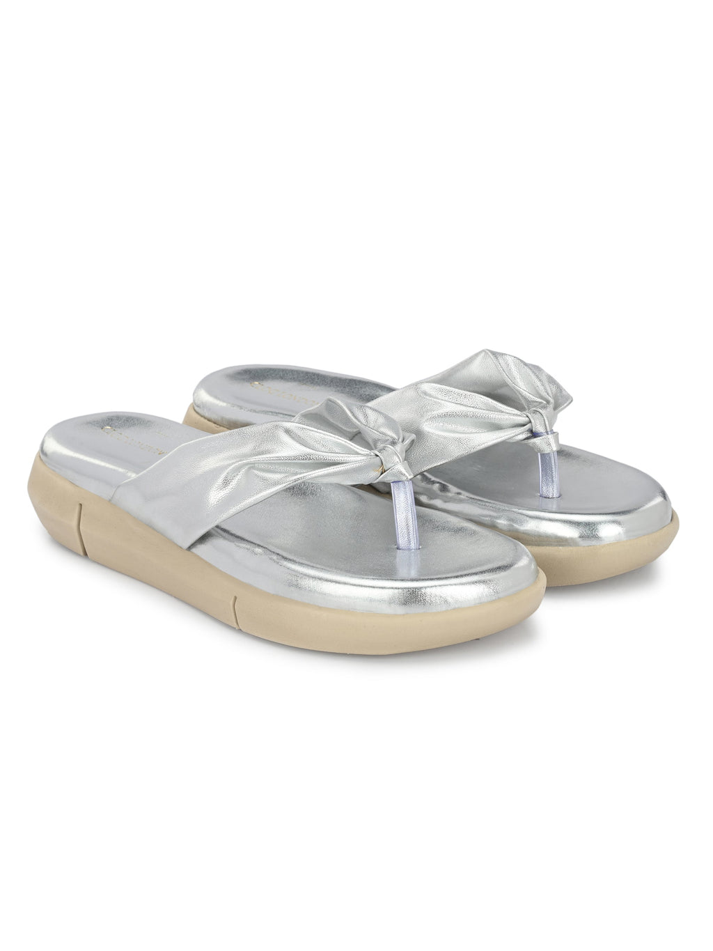 Women Silver Criss-Cross Strap Flats