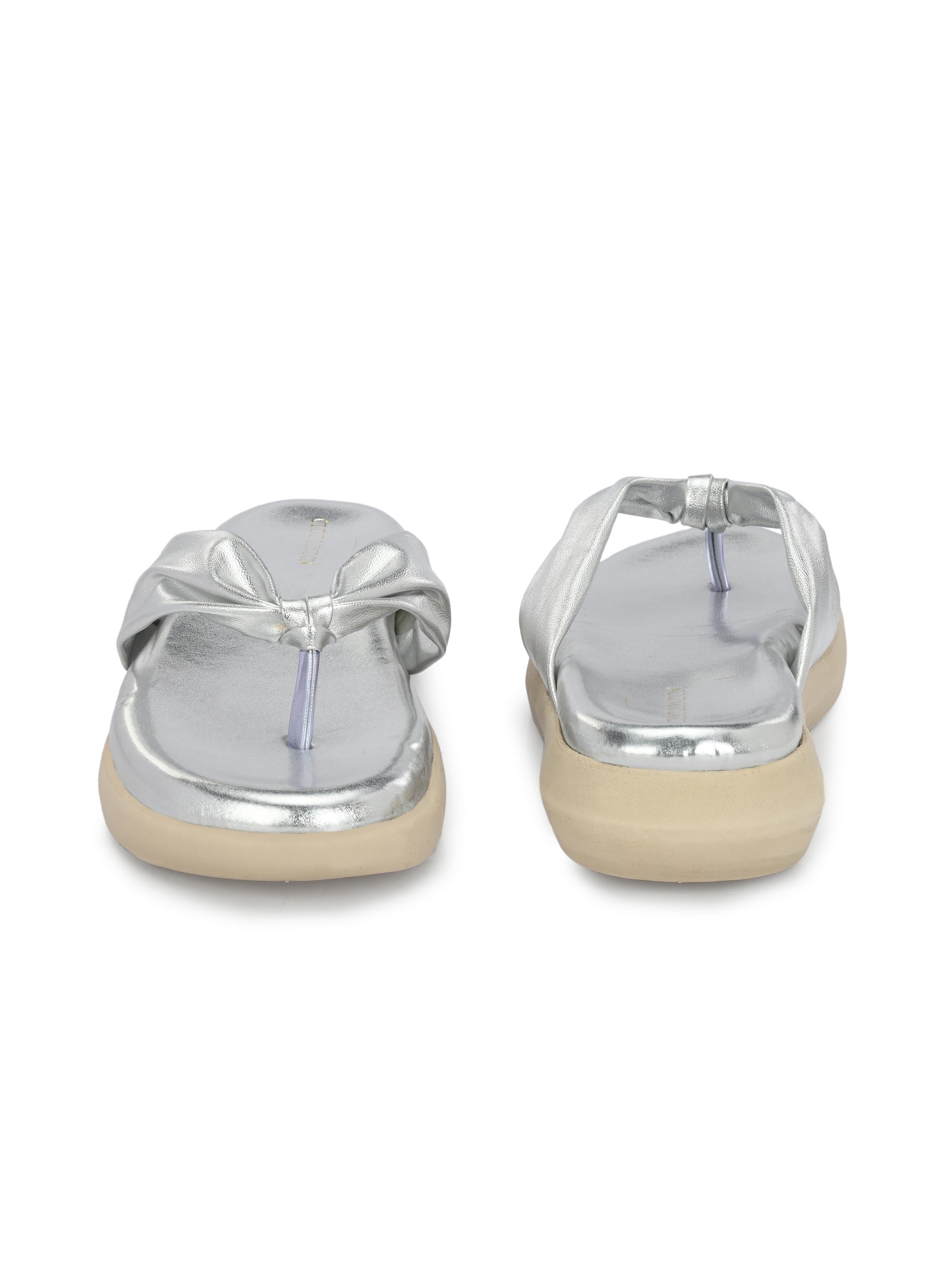 Women Silver Criss-Cross Strap Flats