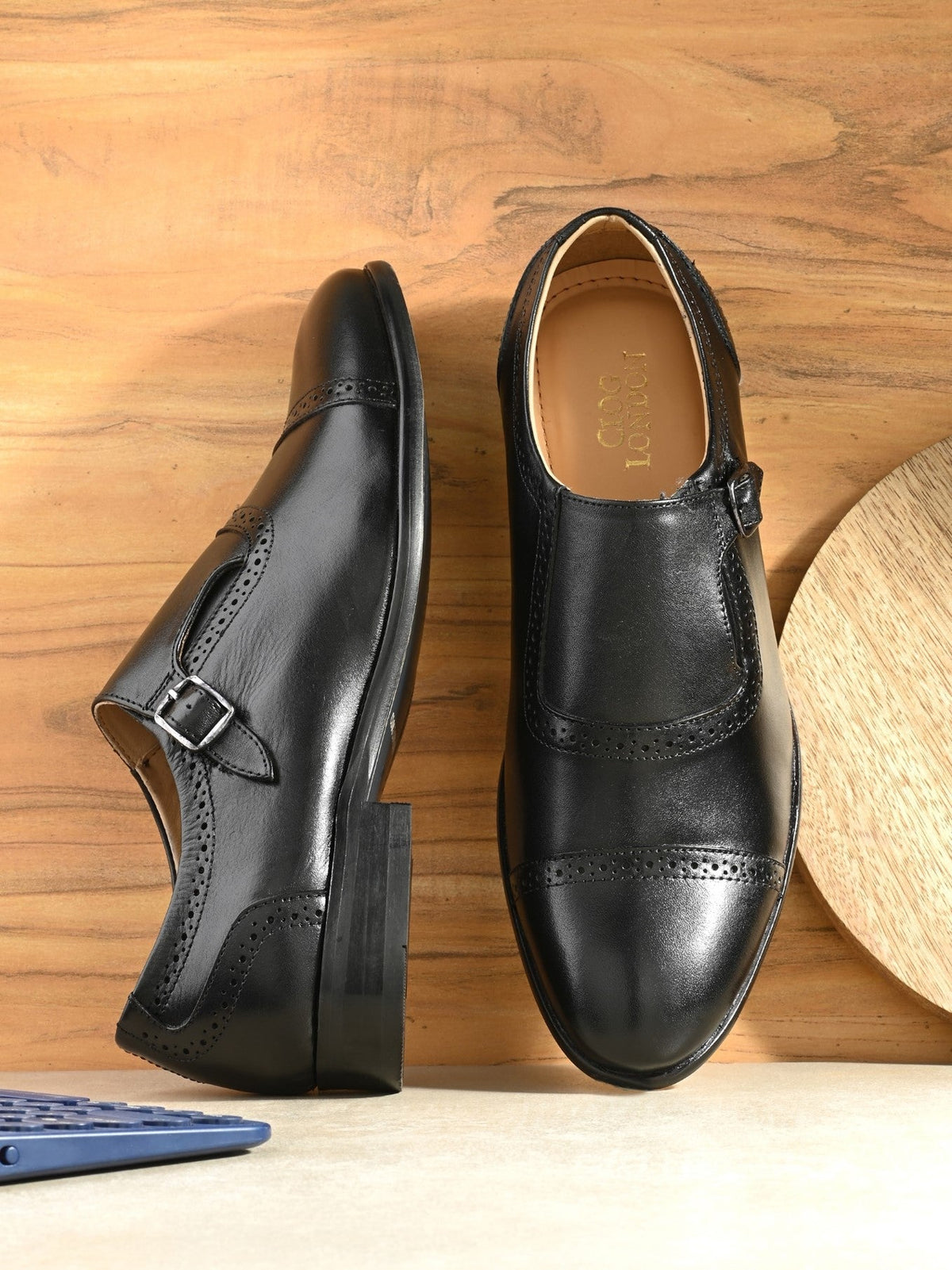 Men's Perforated Leather Monk Shoes