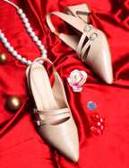 Women Beige Pumps Heeled Sandal with Adjustable Ankle Strap
