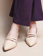 Women Beige Pumps Heeled Sandal with Adjustable Ankle Strap