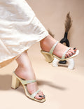 Women Gold Casusal Heels Sandals