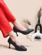 Women Black Slip on Stiletto Heel Pumps Sandals