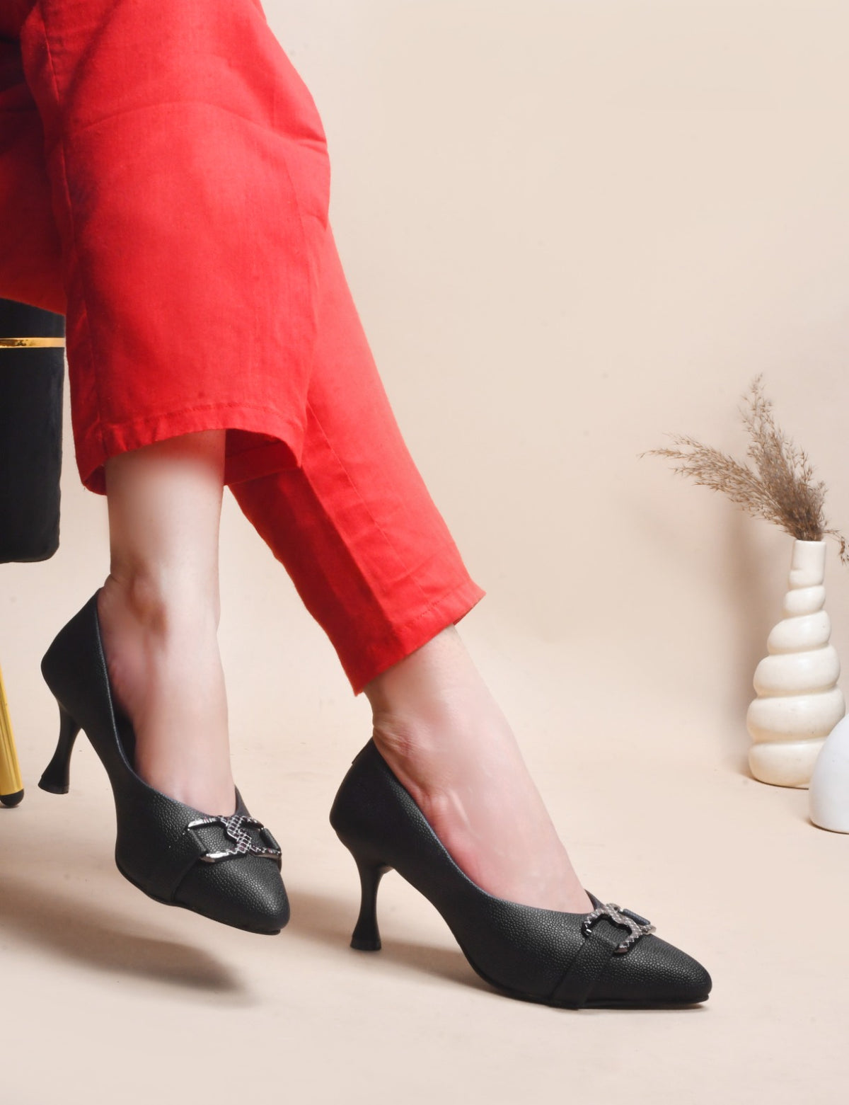 Women Black Slip on Stiletto Heel Pumps Sandals