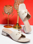 Women Casual Slip-On Block Heels Cream