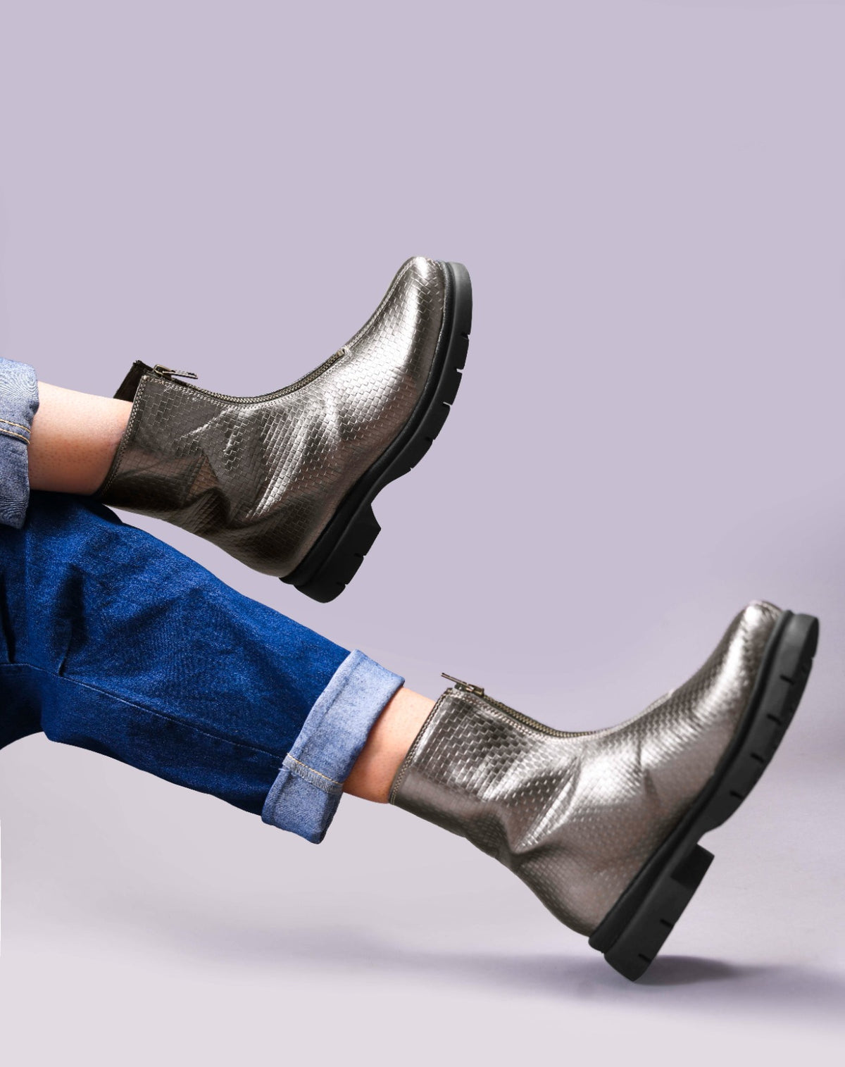 Women Silver Front Zip Boots