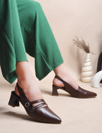 Women Brown Pumps Cap Ankle-Strap Heeled Sandals