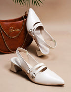 Women Beige Pumps Heeled Sandal with Adjustable Ankle Strap