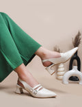 Women Pumps Off-White Cap Ankle-Strap Heeled Sandals