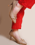 Women Beige Slip on Stiletto Heel Pumps Sandals