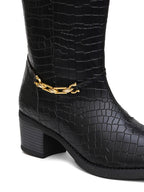 Women Black Printed Long Boots
