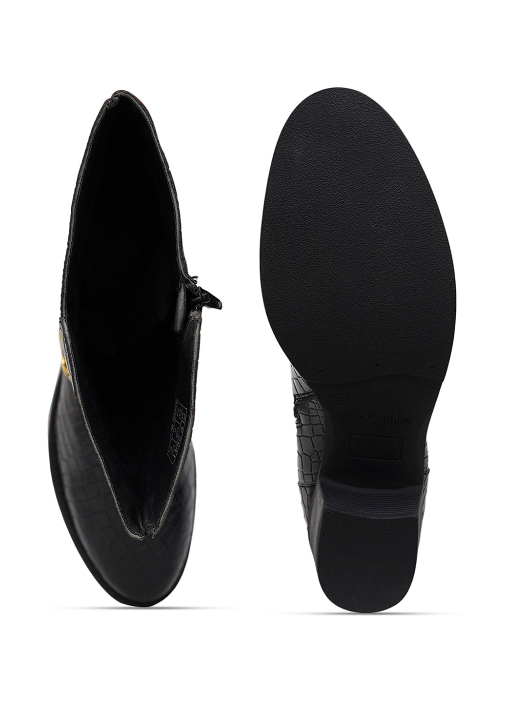 Women Black Printed Long Boots