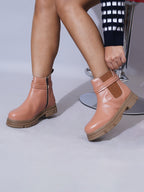Women Blue Zip Leather Boots