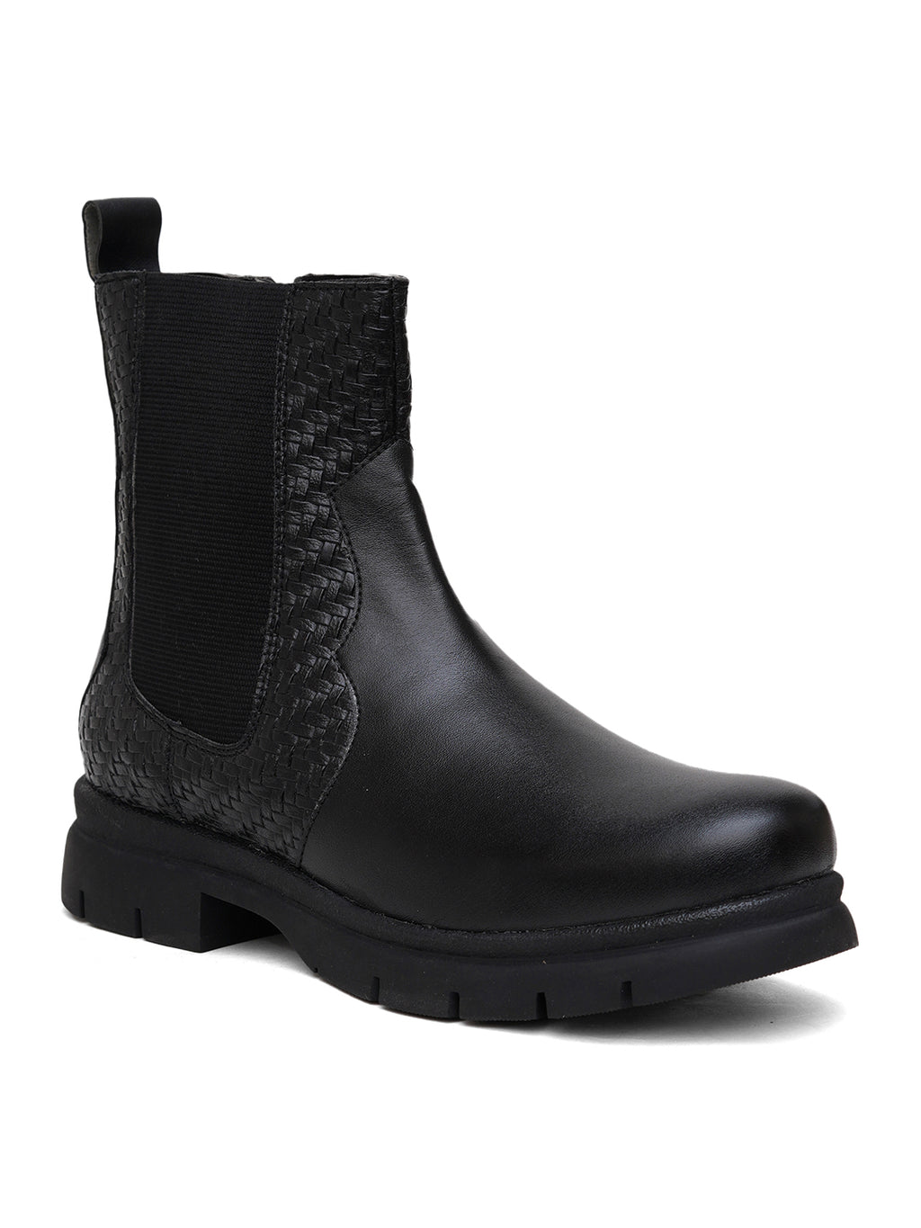 Women Black Textured and Zip Boots