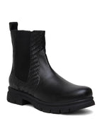 Women Black Textured and Zip Boots