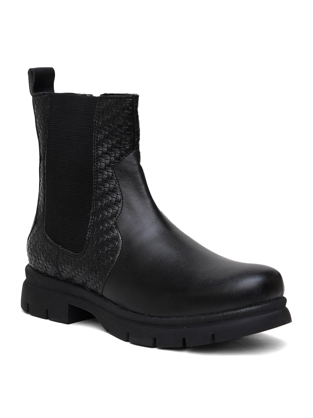 Women Black Textured and Zip Boots