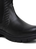 Women Black Textured and Zip Boots