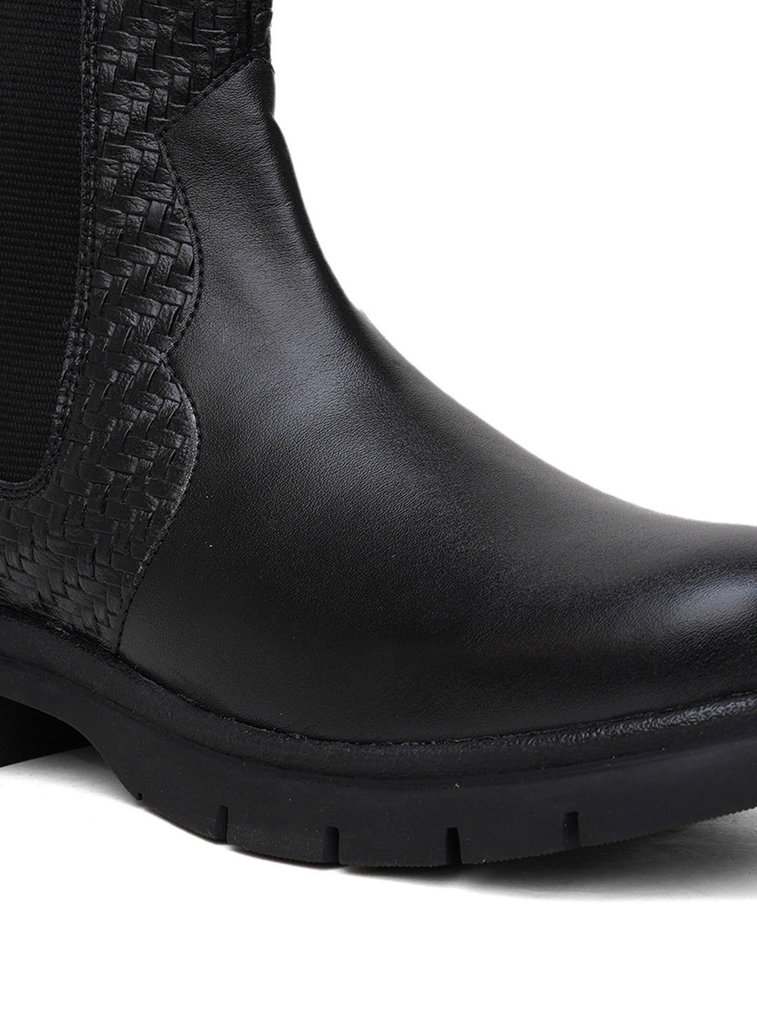 Women Black Textured and Zip Boots