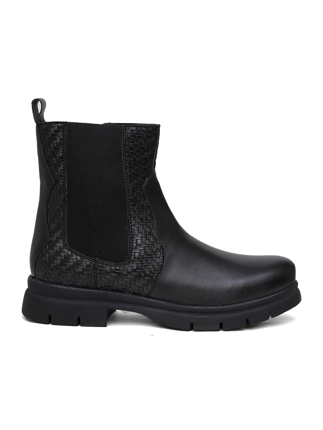 Women Black Textured and Zip Boots