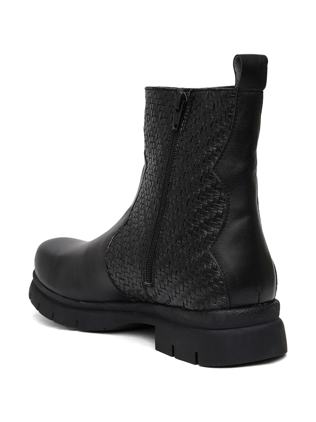 Women Black Textured and Zip Boots