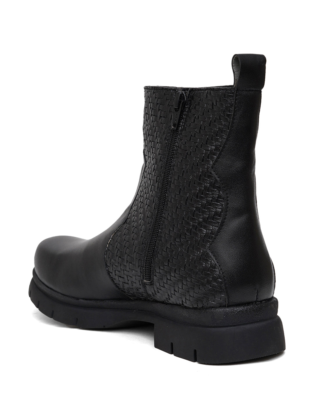 Women Black Textured and Zip Boots