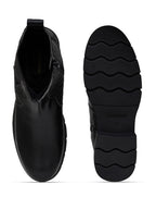 Women Black Textured and Zip Boots
