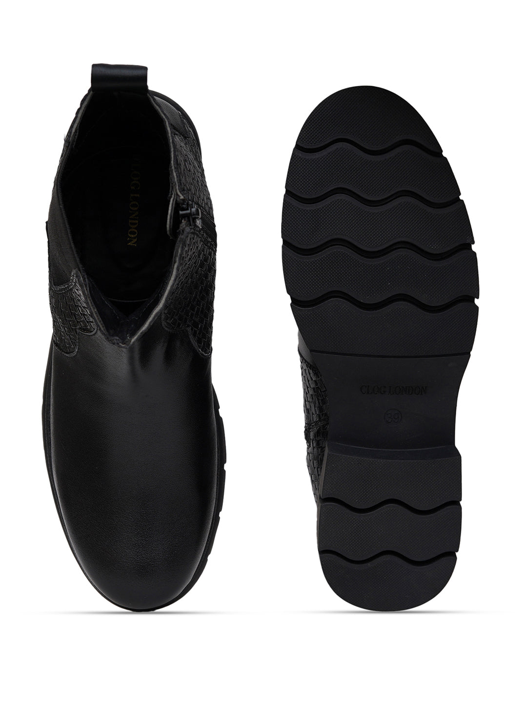 Women Black Textured and Zip Boots