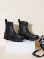 Women Black Textured and Zip Boots