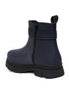 Women Blue Zip Leather Boots