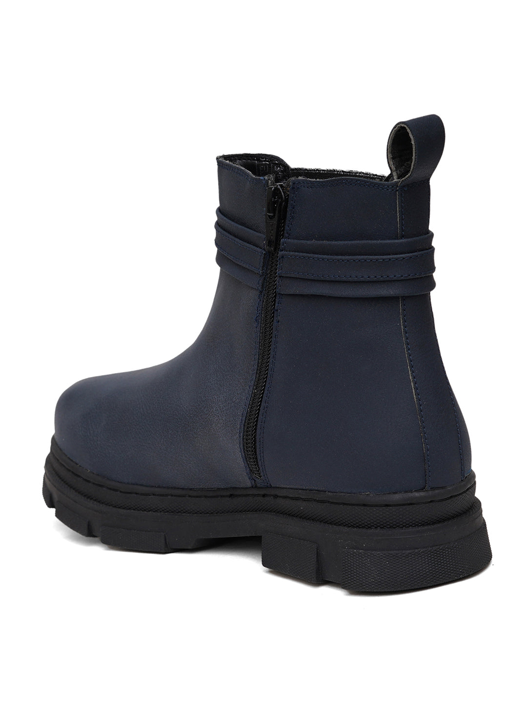 Women Blue Zip Leather Boots