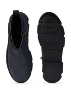 Women Blue Zip Leather Boots