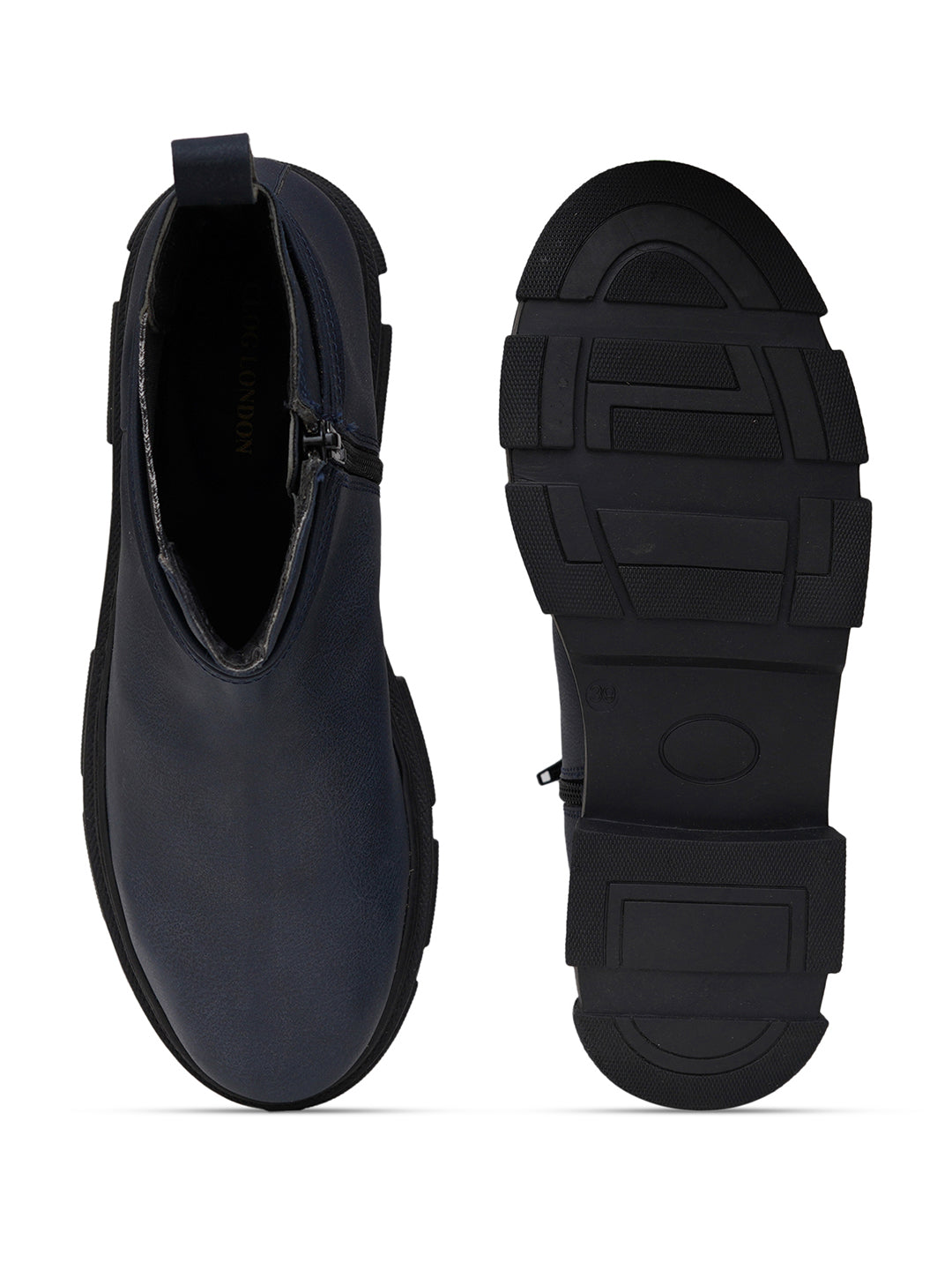Women Blue Zip Leather Boots