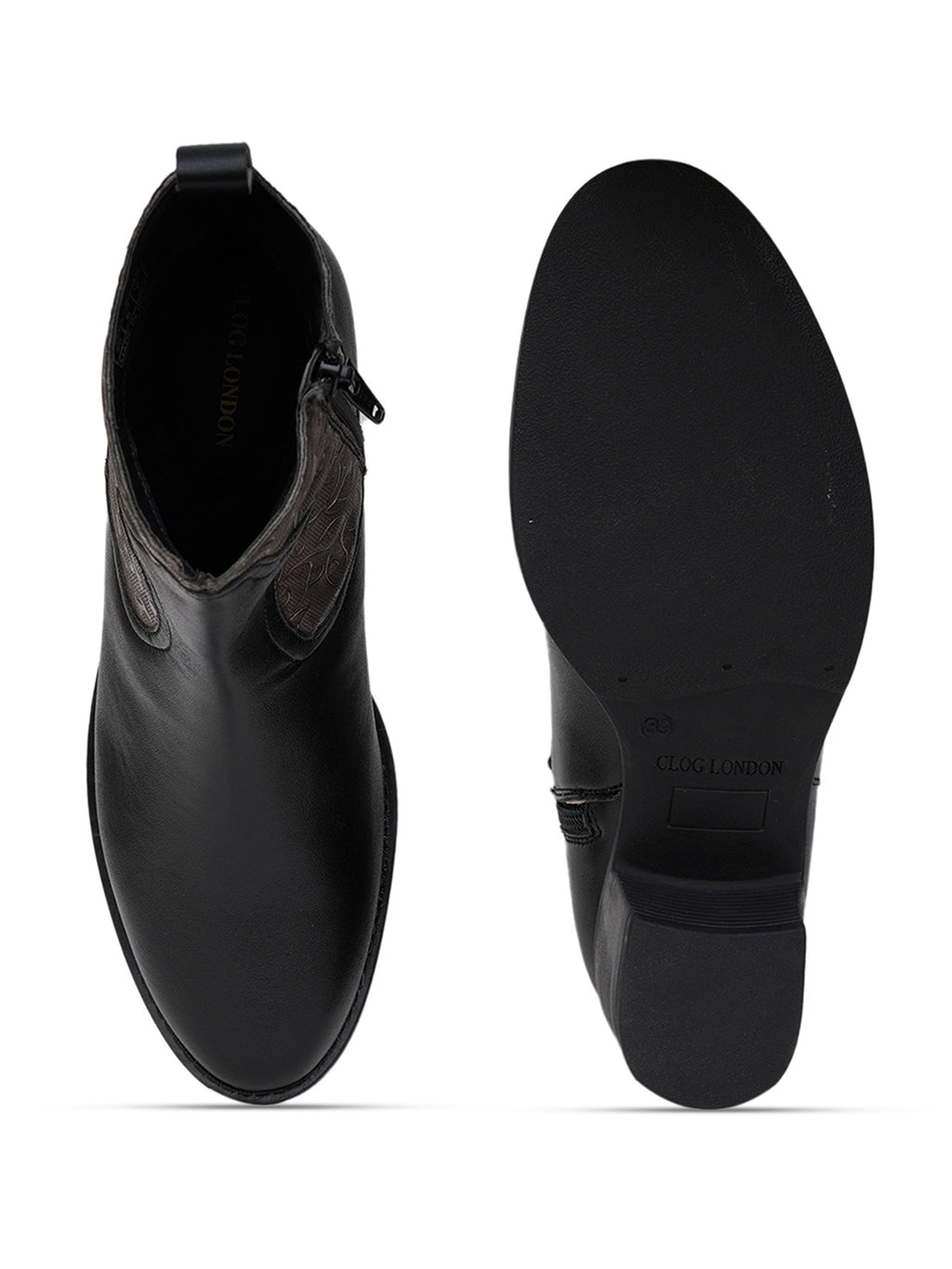 Women Black Textured Round Toe Winter Boots