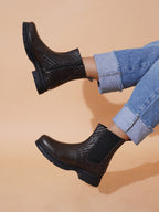 Women Black Textured and Zip Boots