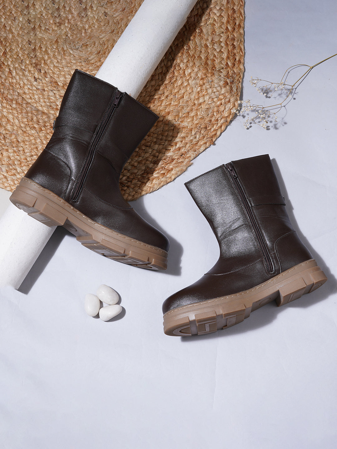 Women Brown Block Boots
