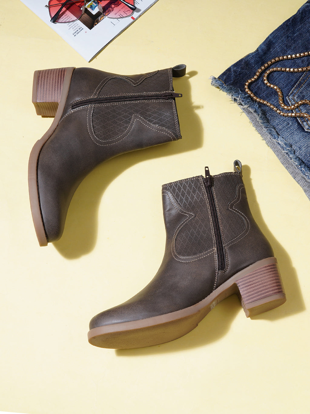 Women Leather Round Toe Boots