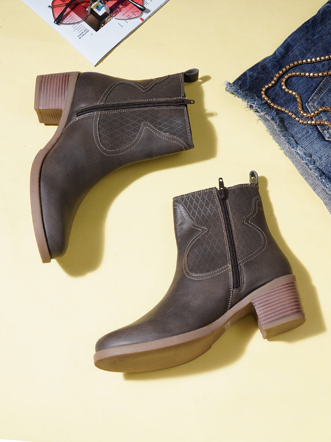 Women Leather Round Toe Boots